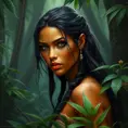 Pocahontas in the jungle, Ultra Detailed, Half Body, Beautiful, Matte Painting, Sharp Focus, Portrait, Fantasy by Stefan Kostic