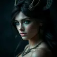 Matte portrait of the beautiful Artemis in dark blue, Highly Detailed, Intricate, Realistic, Sharp Focus, Volumetric Lighting, Fantasy, Elegant
