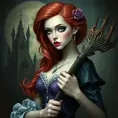 American Gothic Ariel the mermad, Gothic and Fantasy, Half Body, Portrait, Threatening