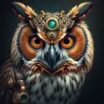 Steampunk portrait of a Owl, inspired by future technology, Highly Detailed, Steampunk
