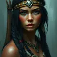 Pocahontas, Ultra Detailed, Half Body, Beautiful, Matte Painting, Sharp Focus, Portrait, Fantasy by Stefan Kostic