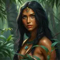 Matte portrait of Disney's Pocohontas in a jungle, Ultra Detailed, Half Body, Beautiful, Matte Painting, Sharp Focus, Portrait, Fantasy by Stanley Artgerm Lau
