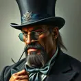 Hulk Hogan wearing a top hat and a monocle, Intricate Artwork, Intricate Details, Half Body, Beautiful, Matte Painting, Sharp Focus, Portrait, Fantasy, Threatening by Stefan Kostic