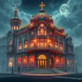 art nuveau exterior fantasy colorful building office space futuristic rococco baroques victorian, Highly Detailed, Masterpiece, Vintage Illustration, Cinematic Lighting, Photo Realistic, Sharp Focus, Smooth, Digital Art, Vector Art, Soft