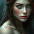 Ariel the mermaid with blue eyes, Intricate Details, Half Body, Beautiful, Matte Painting, Sharp Focus, Portrait, Fantasy by Stefan Kostic