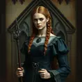 American Gothic Merida of DunBroch, Gothic and Fantasy, Half Body, Portrait, Threatening