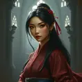 Matte portrait of Mulan inside a castle, Ultra Detailed, Half Body, Beautiful, Matte Painting, Sharp Focus, Portrait, Fantasy by Stanley Artgerm Lau