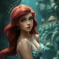 Matte portrait of Disney's Ariel in the under water city of Atlantis, Ultra Detailed, Half Body, Beautiful, Matte Painting, Sharp Focus, Portrait, Fantasy