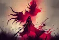 Silhouette of Irelia emerging from the fog of war, ink splash, Highly Detailed, Vibrant Colors, Fantasy, Dark by Stefan Kostic