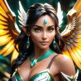 Alluring matte portrait of a beautiful Nidalee with wings, 8k, Highly Detailed, Intricate, Half Body, Realistic, Sharp Focus, Volumetric Lighting, Fantasy, Elegant by Stanley Artgerm Lau, WLOP