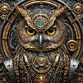 Steampunk portrait of a Owl, inspired by future technology, Highly Detailed, Steampunk