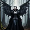 Winged vampiress in a haunted forest, Highly Detailed, Intricate, Gothic, Volumetric Lighting, Fantasy, Dark by Stanley Artgerm Lau