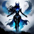 Silhouette of Irelia emerging from the fog of war, ink splash, Highly Detailed, Vibrant Colors, Fantasy, Dark by Stefan Kostic