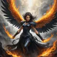 Dark Angel emerging from a firey fog of battle, ink splash, Highly Detailed, Vibrant Colors, Ink Art, Fantasy, Dark by Stanley Artgerm Lau