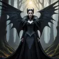 Winged vampiress in a haunted forest, Highly Detailed, Intricate, Gothic, Volumetric Lighting, Fantasy, Dark by Stanley Artgerm Lau