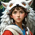 portrait of princess mononoke, Highly Detailed, Beautiful, Digital Painting, Anime, Fantasy by Studio Ghibli