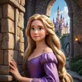 Matte portrait of Disney's Rapunzel inside a castle, Ultra Detailed, Half Body, Beautiful, Matte Painting, Sharp Focus, Portrait, Fantasy