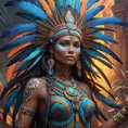 Visionary painting of a mystical tribal goddess surrounded by vibrant feathers, 8k, Highly Detailed, Intricate, Artstation, Matte Painting, Sharp Focus, Volumetric Lighting, Concept Art by Stanley Artgerm Lau, Greg Rutkowski