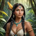 Matte portrait of Disney's Pocohontas in a jungle, Ultra Detailed, Half Body, Beautiful, Matte Painting, Sharp Focus, Portrait, Fantasy by Stanley Artgerm Lau