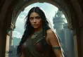 Matte portrait of Pocohontas inside a castle, Ultra Detailed, Half Body, Beautiful, Matte Painting, Sharp Focus, Portrait, Fantasy by Stefan Kostic