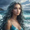 "magical ocean goddess", water, spray, waves, flowing hair, head and shoulders portrait, finely drawn eyes, 8k, Fantasy