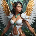 Alluring matte portrait of a beautiful Nidalee with wings, Highly Detailed, Intricate, Half Body, Realistic, Volumetric Lighting, Fantasy, Elegant by Stanley Artgerm Lau, Greg Rutkowski