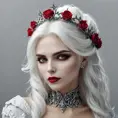 Alluring highly detailed matte portrait of a beautiful white haired vampire with a rose thorn crown in the style of Stefan Kostic, 8k, High Definition, Highly Detailed, Intricate, Half Body, Realistic, Sharp Focus, Fantasy, Elegant