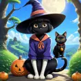 Kiki the witch and Jiji the cat, Highly Detailed, Beautiful, Digital Painting, Anime, Fantasy by Studio Ghibli