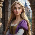 Matte portrait of Rapunzel inside a castle, Ultra Detailed, Half Body, Beautiful, Matte Painting, Sharp Focus, Portrait, Fantasy by Stefan Kostic