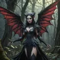 Winged succubus in a haunted forest, Highly Detailed, Intricate, Gothic, Volumetric Lighting, Fantasy, Dark by Stanley Artgerm Lau