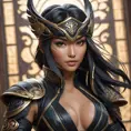 Alluring matte portrait of a beautiful Akali in black leather, 8k, Highly Detailed, Intricate, Half Body, Realistic, Sharp Focus, Volumetric Lighting, Fantasy, Elegant by Stanley Artgerm Lau, Alphonse Mucha, WLOP, Stefan Kostic