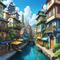 Buildings and homes of a maximalism fantasy city, Highly Detailed, Beautiful, Digital Painting, Anime, Fantasy by Studio Ghibli