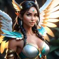 Alluring matte portrait of a beautiful Nidalee with wings, 8k, Highly Detailed, Intricate, Half Body, Realistic, Sharp Focus, Volumetric Lighting, Fantasy, Elegant by Stanley Artgerm Lau, WLOP