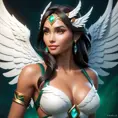 Alluring matte portrait of a beautiful Nidalee with wings, Highly Detailed, Intricate, Half Body, Realistic, Volumetric Lighting, Fantasy, Elegant by Stanley Artgerm Lau, Greg Rutkowski