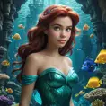 Matte portrait of Disney's Ariel in the under water city of Atlantis, Ultra Detailed, Half Body, Beautiful, Matte Painting, Sharp Focus, Portrait, Fantasy