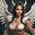 Alluring matte portrait of a beautiful Nidalee with wings, Highly Detailed, Intricate, Half Body, Realistic, Volumetric Lighting, Fantasy, Elegant by Stanley Artgerm Lau, Greg Rutkowski