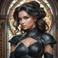 Alluring matte portrait of a beautiful Vex in black leather, 8k, Highly Detailed, Intricate, Half Body, Realistic, Sharp Focus, Volumetric Lighting, Fantasy, Elegant by Stanley Artgerm Lau, Alphonse Mucha, WLOP, Stefan Kostic