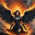 Dark Angel emerging from a firey fog of battle, ink splash, Highly Detailed, Vibrant Colors, Ink Art, Fantasy, Dark by Stanley Artgerm Lau