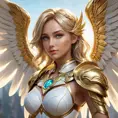 Alluring portrait of an angelic winged Kayle from League of Legends, 8k, Highly Detailed, Half Body, Photo Realistic, Sharp Focus, Octane Render, Unreal Engine, Volumetric Lighting, Fantasy by Stanley Artgerm Lau, Alphonse Mucha, WLOP