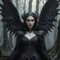 Winged vampiress in a haunted forest, Highly Detailed, Intricate, Gothic, Volumetric Lighting, Fantasy, Dark by Stanley Artgerm Lau