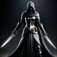 Full body portrait of a Veiled female Assassin with daggers, Highly Detailed, Dark Souls, Volumetric Lighting, Fantasy, Threatening