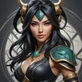 Alluring matte portrait of a beautiful Akali in black leather, 8k, Highly Detailed, Intricate, Half Body, Realistic, Sharp Focus, Volumetric Lighting, Fantasy, Elegant by Stanley Artgerm Lau, Alphonse Mucha, WLOP, Stefan Kostic