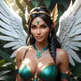 Alluring matte portrait of a beautiful Nidalee with wings, 8k, Highly Detailed, Intricate, Half Body, Realistic, Sharp Focus, Volumetric Lighting, Fantasy, Elegant by Stanley Artgerm Lau, WLOP