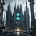 Cyberpunk Cathedral in a dystopian future, Dystopian, Cybernatic and Sci-Fi