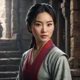 Matte portrait of Mulan inside a castle, Ultra Detailed, Half Body, Beautiful, Matte Painting, Sharp Focus, Portrait, Fantasy by Stefan Kostic