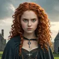 American Gothic Merida of DunBroch, Gothic and Fantasy, Half Body, Portrait, Threatening