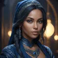 Matte portrait of the beautiful Samira in dark blue, 8k, Highly Detailed, Intricate, Realistic, Sharp Focus, Volumetric Lighting, Fantasy, Elegant by Stanley Artgerm Lau, WLOP, Stefan Kostic