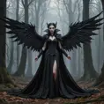 Winged vampiress in a haunted forest, Highly Detailed, Intricate, Gothic, Volumetric Lighting, Fantasy, Dark by Stanley Artgerm Lau