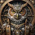 Steampunk portrait of a Owl, inspired by future technology, Highly Detailed, Steampunk