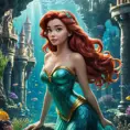 Matte portrait of Disney's Ariel in the under water city of Atlantis, Ultra Detailed, Half Body, Beautiful, Matte Painting, Sharp Focus, Portrait, Fantasy